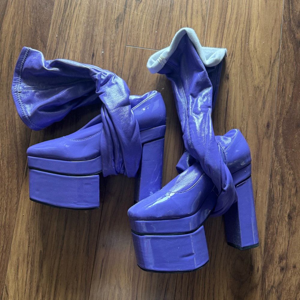 Thigh High Purple Leather Boots